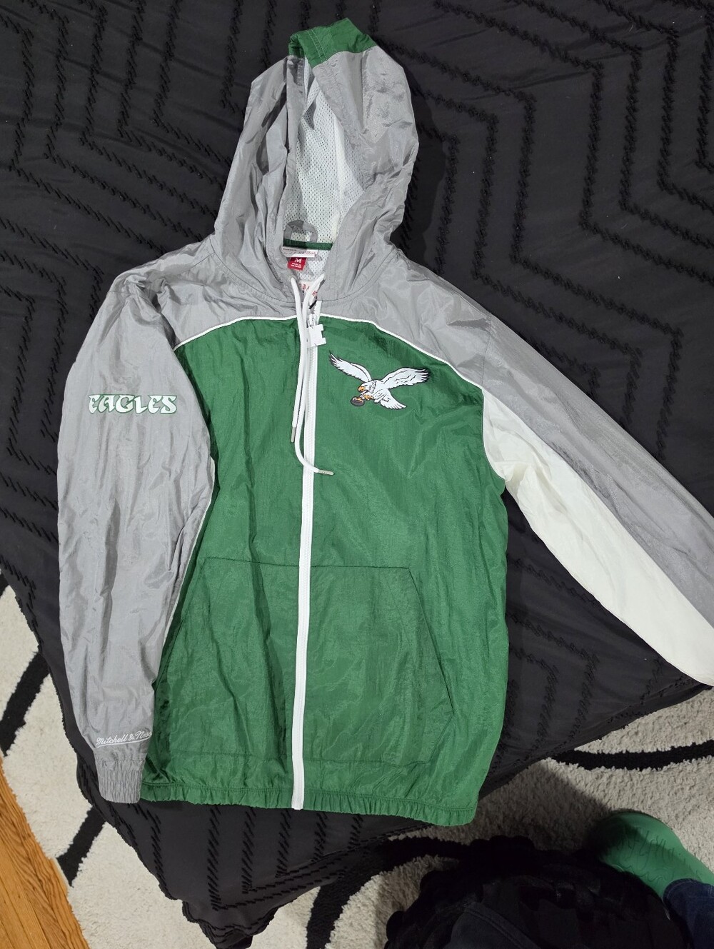 Mitchell & Ness Green and Gray Eagles Hooded Windbreaker